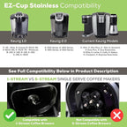 EZ-Cup Stainless Steel 1-Stream Reusable K Cup Coffee Pod for Keurig + 25 Disposable Paper Filters - Refillable Capsule Compatible with Keurig and Other Select Coffee Makers (Pack of 2)