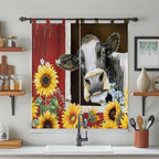 Cows Sunflowers Bathroom Curtains 63 Inch Length, Window Curtains Tab Top, Rustic Farms Barns Flowers Bees Animals Light Filtering Window Treatments Drapes 52"x63" 2 Panel