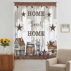 Farmhouse Sheer Curtains 108 Inch Length Retro Country Star Berry Vintage Wood Grain Chiffon Curtain for Bedroom Living Room Light Filtering Rod Pocket Window Treatments Voile Curtains Drapes