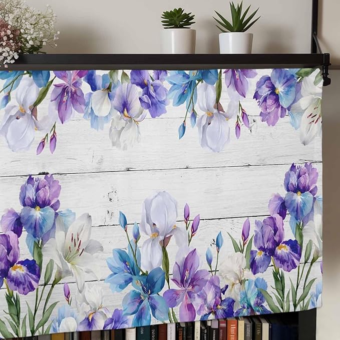 Spring Flowers Curtain Valances for Windows, Kitchen Valance Window Treatment, Watercolor Garden Florals Wooden Grain Light Filtering Block Curtains for Bathroom/Bedroom/Living Room 42'' x 12''