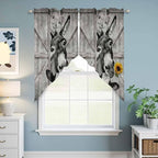 Funny Farm Animals Swag Valances for Windows, Vintage Barn Grey Sunflowers Rod Pocket Kitchen Curtains Valance, Kitchen Window Curtains Swag for Cafe Bathroom Living Room, 2 Panels, 36x45 inch