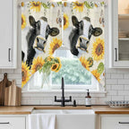 Yellow Sunflowers Swag Valances for Windows, Country Cow Flower Butterfly Farmhouse Cream Rod Pocket Kitchen Curtains Valance, Kitchen Window Curtains Swag for Cafe Living Room, 2 Panels, 36x45 inch