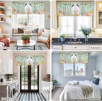 Easter Curtain Valances for Windows, Kitchen Valance Window Treatment, Spring Watercolor Bunny Eggs Wooden Grain Green Light Filtering Block Curtains for Bathroom/Bedroom/Living Room 54'' x 18''