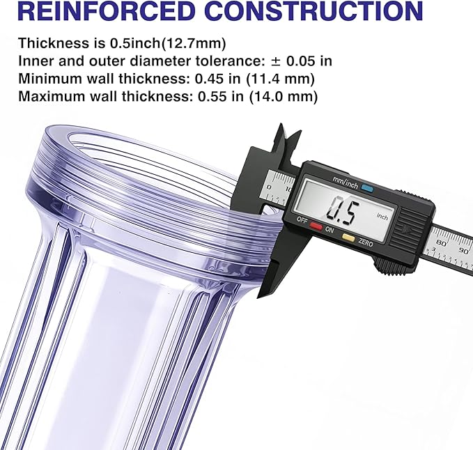 Geekpure 10-Inch Whole House Slim Water Filter Housing with Pressure Relief Valve - 3/4" NPT Brass Port-Fit for 2.5" x 10" Filters-Clear Pack of 3