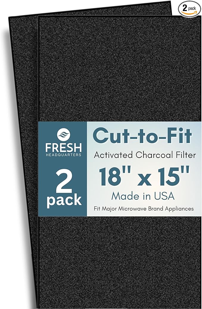 Activated Carbon Microwave Charcoal Filters - For GE Microwave Filter Replacement- Universal for Major Brands - Whirlpool, LG, KitchenAid, Maytag & More - 18" x 15", Cut-to-Fit, 2-Pack - Made in USA