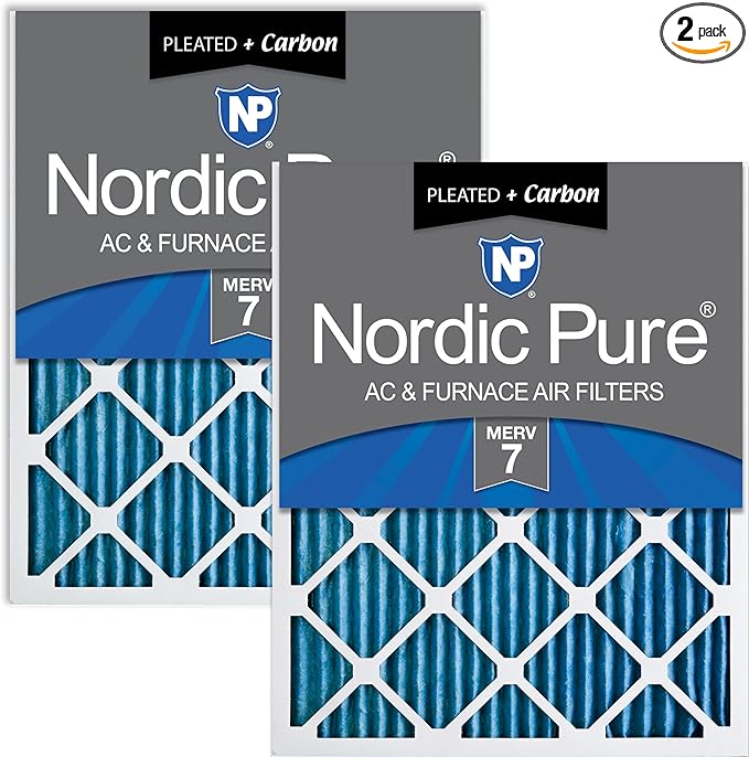 Nordic Pure 18x24x1 (Actual Size: 17 1/2 x 23 1/2 x 3/4) Pleated Air Filters MERV 7 Plus Carbon 2 Pack