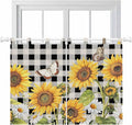 Sunflowers Bedroom Curtains 63 Inch Length, Window Curtains Tab Top, Yellow Flowers Butterfly Farmhouse Black Plaid Light Filtering Window Treatments Drapes 42"x63" 2 Panel
