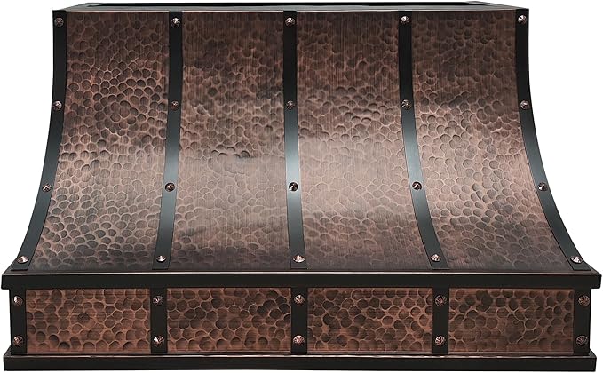 CT Copper Tailor Sloped Copper Vent Hood Island Mount,36'' W,39''H, 610 CFM Exhaust Fan,Stainless Steel Vent,LED Light,Dishwasher-Safe Baffle Filters,VH8TR1