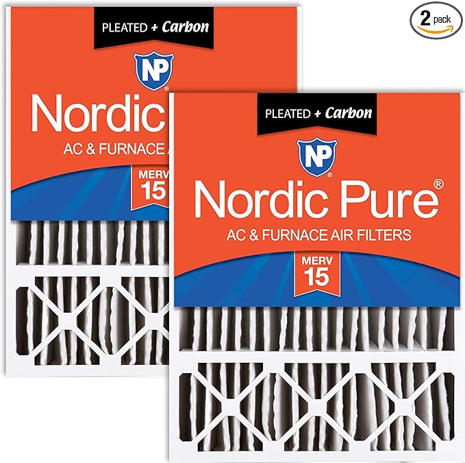 Nordic Pure 20x25x5 (Actual Size: 19 3/4 x 24 3/4 x 4 3/8) Lennox X6673 X6675 Replacement AC Filter MERV 15 + Carbon 2 Pack