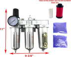 3 STAGE, HEAVY DUTY INDUSTRIAL GRADE FILTER REGULATOR COALESCING DESICCANT DRYER SYSTEM FOR COMPRESSED AIR LINE, METAL BOWLS, GREAT FOR PAINT SPRAY AND PLASMA CUTTER W/ELEMENTS(3/4"NPT, MANUAL DRAIN)