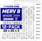 Filter King 20x20x2 Air Filter | 12-PACK | MERV 8 HVAC Pleated A/C Furnace Filters | MADE IN USA | Actual Size: 19.5 x 19.5 x 1.75"