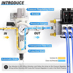 TAILONZ PNEUMATIC 1/2 Inch NPT Automatic Drain Air Filter Pressure Regulator Combo Piggyback, Air Tool Compressor Filter with Gauge AW4000-04D