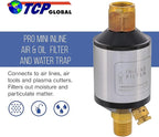 TCP Global Mini In-Line Air Filter, Oil and Water Separator - Aluminum Body, Drain Valve, Water Trap, Air Dryer Removes Moisture, Dirt, For Compressor Air Line Hose, Air Tool, Spray Gun, Plasma Cutter