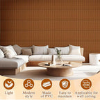 Nuanchu 32 Pcs 3D Slat Wall Panels 12 x 12 Inch PVC Fluted Textured Panel Cuttable Paintable DIY Wall Art Decorative Tiles for Ceiling Studio Bathroom Interior TV Background (Teak Grain)