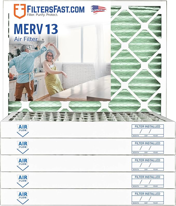 Filters Fast 18x20x2 Pleated Air Filter Merv 13, 2 Inch AC Furnace Air Filters, Made in the USA, Actual Size 17.5x19.5x1.75, 6 Pack