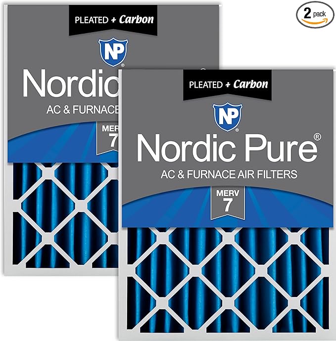 Nordic Pure 16x25x4 (Actual Size: 15 1/2 x 24 1/2 x 3 5/8) Pleated Air Filters MERV 7 Plus Carbon 2 Pack