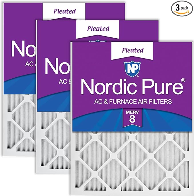 Nordic Pure 18x18x1 (Actual Size: 17 3/4 x 17 3/4 x 3/4) Pleated MERV 8 Air Filters 3 Pack