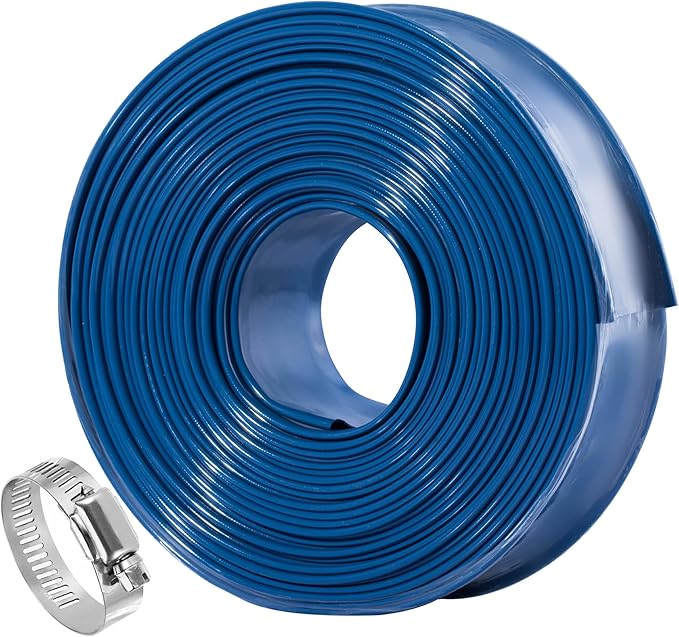 Pool Backwash Hose 1 1/2 inch × 25 ft Thicken Blue Water Discharge Pipe Lay Flat Tubing Hose for Backwash Pool Filter, Drain Pool Pond Water (1.5in-25ft, Vinyl Tubing)