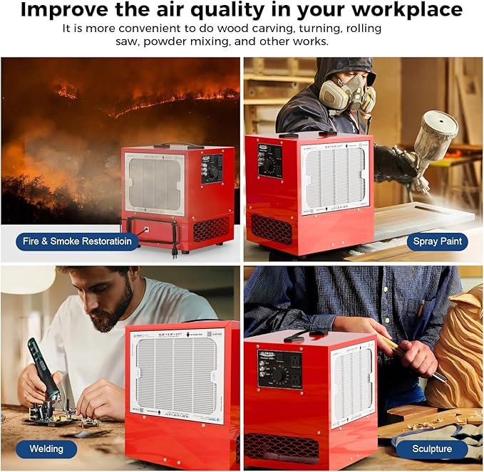 ALORAIR Portable Air Filtration System Built-In Ionizer, 180° Air Intake (850/1050CFM) Tabletop Dust Collector for Woodworking with Vortex Fan, Air Filter for Garage, Works Shop, Home, Purecare 1050IG