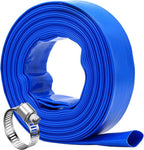 DAVCO 2" x 25 ft Pool Backwash Hose, Heavy Duty Reinforced Blue PVC Lay Flat Water Discharge Pump Hoses For Swimming Drain Pools and Clean Filters,with 1 Clamp