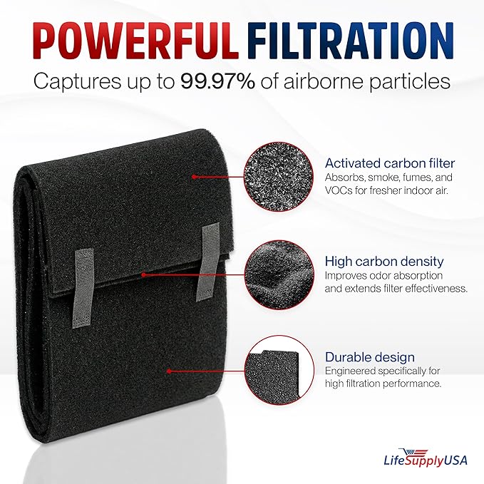 Cut to Fit Activated Carbon Filter Sheet 16x48" - Universal Air Purifier Charcoal Filter Roll for HVAC, AC, Window, Range Hood by LifeSupplyUSA (2-Pack)