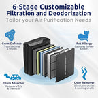 Rabbit Air, A3 SPA-1000N Air Purifiers for Home, Ultra Quiet HEPA Air Purifier - Wall Mountable Air Purifiers for Home Large Room, Allergies, Dust, Mold, Smoke & VOCs - (Black, Toxin Absorber Filter)
