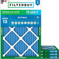 Filterbuy 17x22x1 Air Filter MERV 13 Optimal Smoke & Allergy Defense (4-Pack), Electrostatic Pleated HVAC AC Furnace Filters Replacement, Made in USA (Actual Size: 16.50 x 21.50 x 0.75)