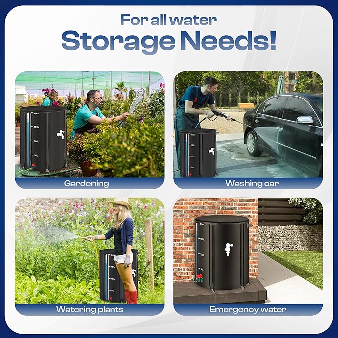Collapsible Rain Barrel, Portable Rain Water Collection System Kit, 53 Gallon – Foldable Water Tank & Storage Reservoir with Spigot for Garden, Lawn, & Emergency Use