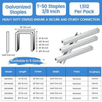 meite T-50 Heavy Duty Staples, 3/8 Inch Galvanized T-50 Staples for Staple Gun, 20 Gauge 3/8 Inch Crown Staple for Upholstery, Construction, Furniture (1 Case)