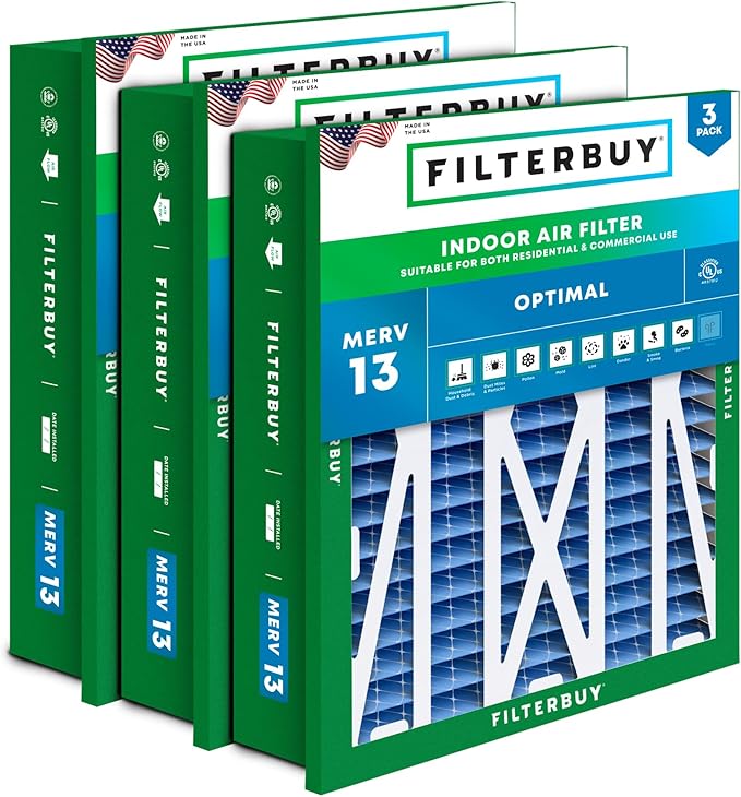 Filterbuy 24x24x5 Air Filter MERV 13 Optimal Smoke & Allergy Defense (3-Pack), Electrostatic Pleated HVAC AC Furnace Filters Replacement for Honeywell Return Grille (Actual Size: 22.38 x 22.38 x 4.38)
