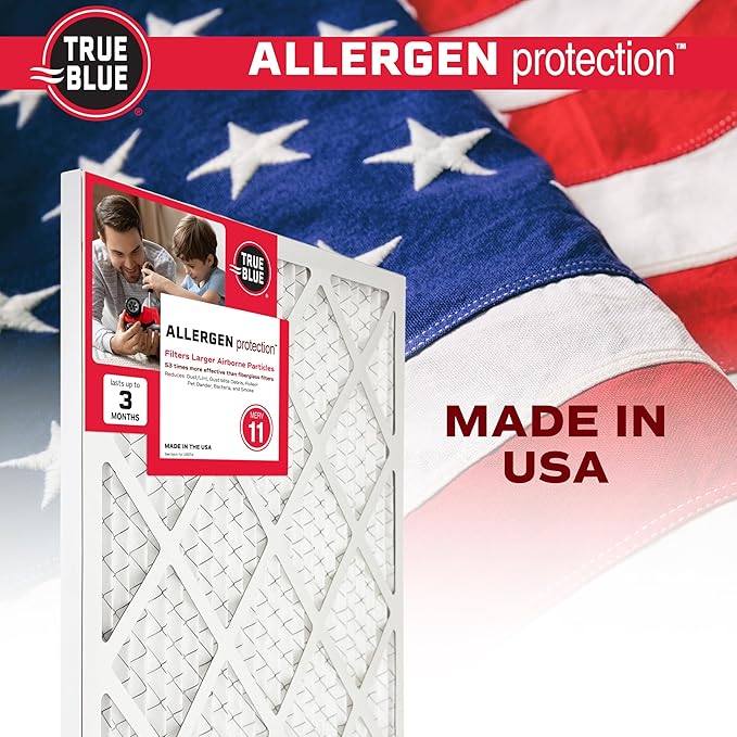 True Blue 12x12x1 MERV 11 Allergen Air Filter (4-Pack) | Electrostatic Pleated HVAC Furnace Air Filter | Replacement Filter for Home Use | Made in USA