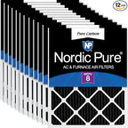 Nordic Pure 18x24x1 (Actual Size: 17 1/2 x 23 1/2 x 3/4) Pure Carbon Pleated Odor Reduction Furnace Air Filters 12 Pack