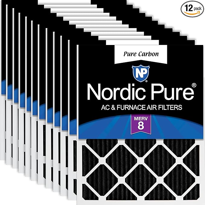 Nordic Pure 18x18x1 (Actual Size: 17 3/4 x 17 3/4 x 3/4) Pure Carbon Pleated Odor Reduction Furnace Air Filters 12 Pack