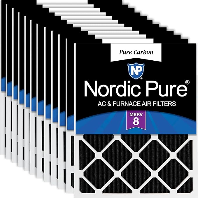Nordic Pure 12x12x1 (Actual Size: 11 3/4 x 11 3/4 x 3/4) Pure Carbon Pleated Odor Reduction Furnace Air Filters 12 Pack