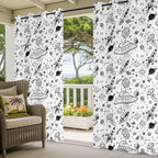 Cartoon Space Outdoor Curtains for Patio Rockets Astronauts Planets Black Waterproof Outside Curtains with Grommet Top Weatherproof Curtain for Cabana Pergola Gazebo, 1 Panel, 54" W x 108" L