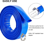 1-1/4" x 50 FT Pool Backwash Hose, Blue Heavy Duty Reinforced PVC Lay Flat Water Discharge Hose for Swimming Pool Filter Pump,with 2 Clamp