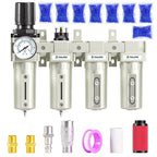 TAILONZ PNEUMATIC 0-240PSI 3/4 Inch NPT Industrial Grade 4 Stage Air Drying System, Particulate Filter, Coalescing Filter, Double Desiccant Dryer 5 Micron Filter +0.01 Micron Filter (Manual Drainage)