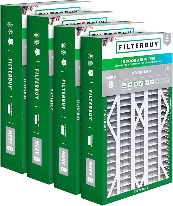Filterbuy 16x28x6 Air Filter MERV 8 Essential Dust & Allergy Defense (4-Pack), Pleated HVAC AC Furnace Filters for AprilAire Space-Gard 401, 2400, & Lennox (Actual Size: 15.50 x 26.88 x 6.00)