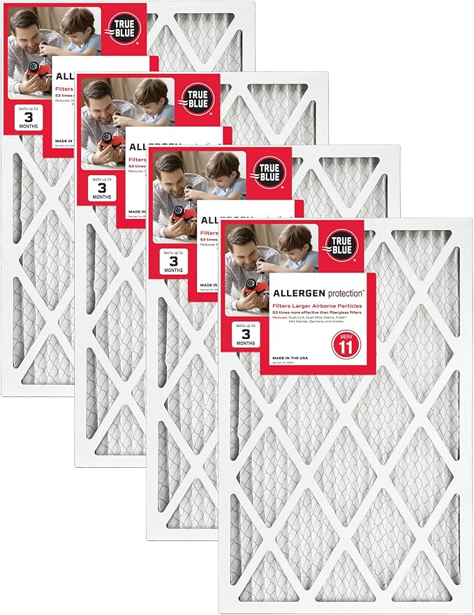 True Blue 12x12x1 MERV 11 Allergen Air Filter (4-Pack) | Electrostatic Pleated HVAC Furnace Air Filter | Replacement Filter for Home Use | Made in USA