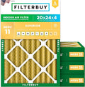 Filterbuy 20x24x4 Air Filter MERV 11 Superior Pet & Allergy Defense (4-Pack), Electrostatic Pleated HVAC AC Furnace Filters Replacement, Made in USA (Actual Size: 19.38 x 23.38 x 3.63)