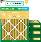 Filterbuy 20x24x4 Air Filter MERV 11 Superior Pet & Allergy Defense (4-Pack), Electrostatic Pleated HVAC AC Furnace Filters Replacement, Made in USA (Actual Size: 19.38 x 23.38 x 3.63)