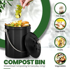 Utopia Kitchen Compost Bin for Kitchen Countertop, 1.3 Gallon Compost Bucket for Kitchen with Lid, Includes 1 Spare Charcoal Filter (Black)