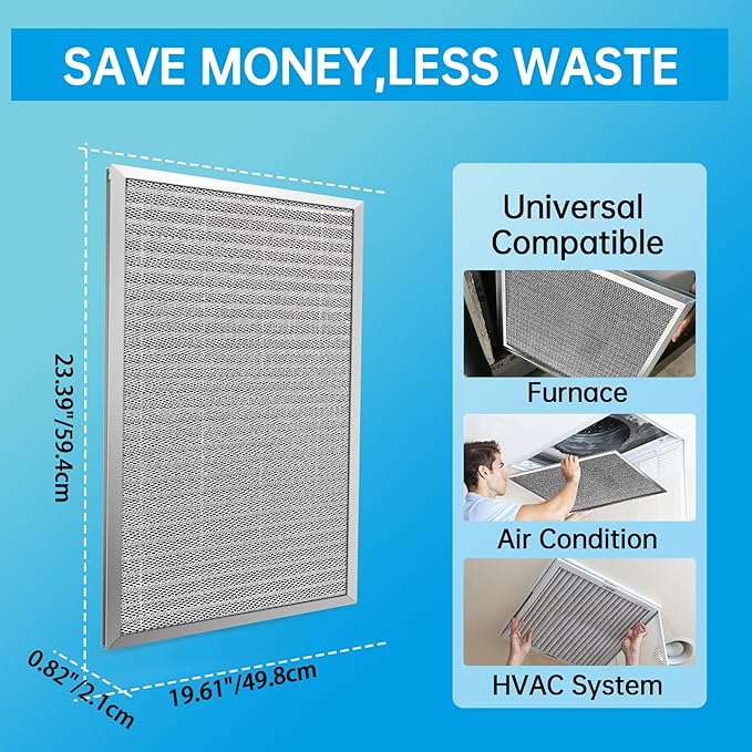 UBeesize 20x24x1 Reusable Electrostatic Air Filter HVAC AC Furnace Filter,MERV 8,Washable,Lasts a Lifetime,Permanent Air Filter,Breathe Fresher,Home And Office(Actual Size:19.61x23.39x0.82 Inch)