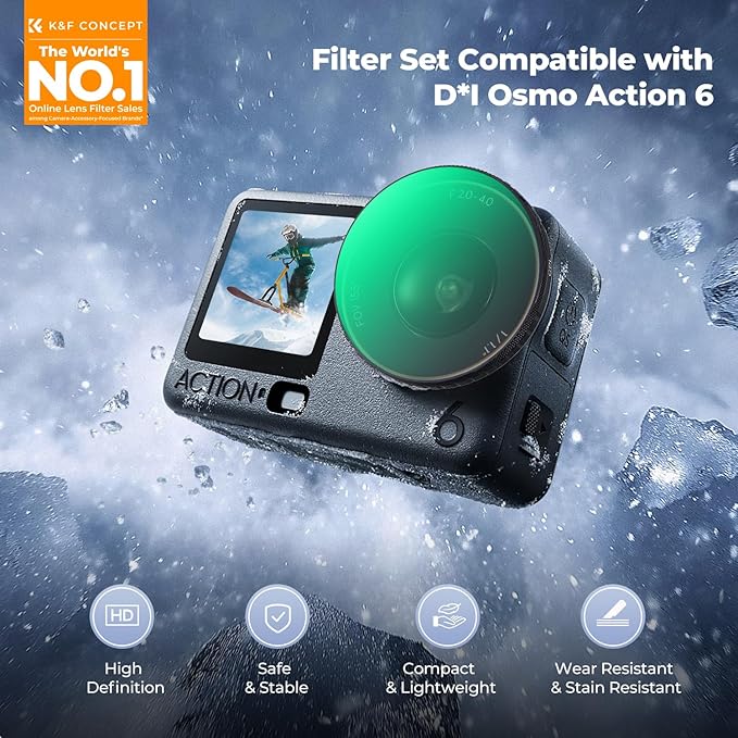 K&F CONCEPT Snap On CPL Filter Compatible with DJI Osmo Action 6, Circular Polarizers Filters, HD Optical Glass with Multi-Coated Anti-Glare Reduce Reflections Action Camera Accessories