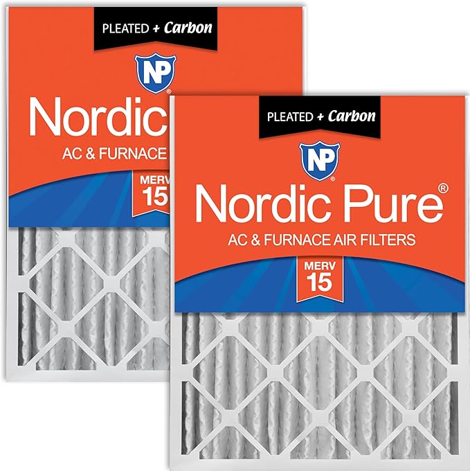 Nordic Pure 20x25x4 (Actual Size: 19 1/2 x 24 1/2 x 3 5/8) Pleated Air Filters MERV 15 Plus Carbon 2 Pack