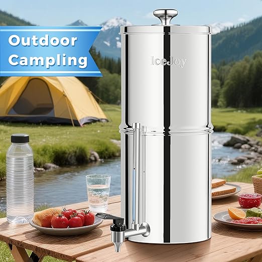 IceJoy 0.01μm Ultra-Filtration Gravity Water Filter System, 2.25G Stainless Steel Countertop Purifier with 4 Filters, Water Level Spigot & Stand, Reduce Fluoride & Chlorine, NSF/ANSI 42
