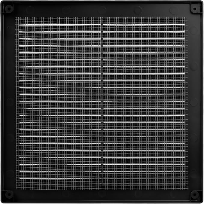 Vent Systems 8" x 8" - Pack of 5 - Black Plastic Soffit Vent Cover - Durable Flat Square Air Vent Grille with Mesh Screen - Weather Resistant Ventilation Grill - Wall & Ceiling, Indoor & Outdoor