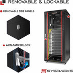 Sysracks 22U Wall Mount Server Rack Cabinet, 19” Locking Network Rack, 24” Deep, Glass Door, with Fan, PDU and Shelf
