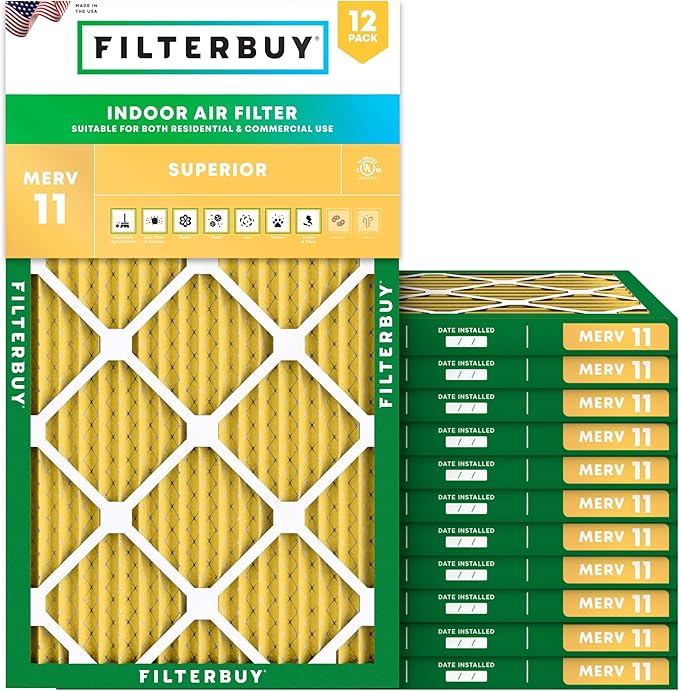 Filterbuy 16x24x1 Air Filter MERV 11 Superior Pet & Allergy Defense (12-Pack), Electrostatic Pleated HVAC AC Furnace Filters Replacement, Made in USA (Actual Size: 15.38 x 23.38 x 0.75)