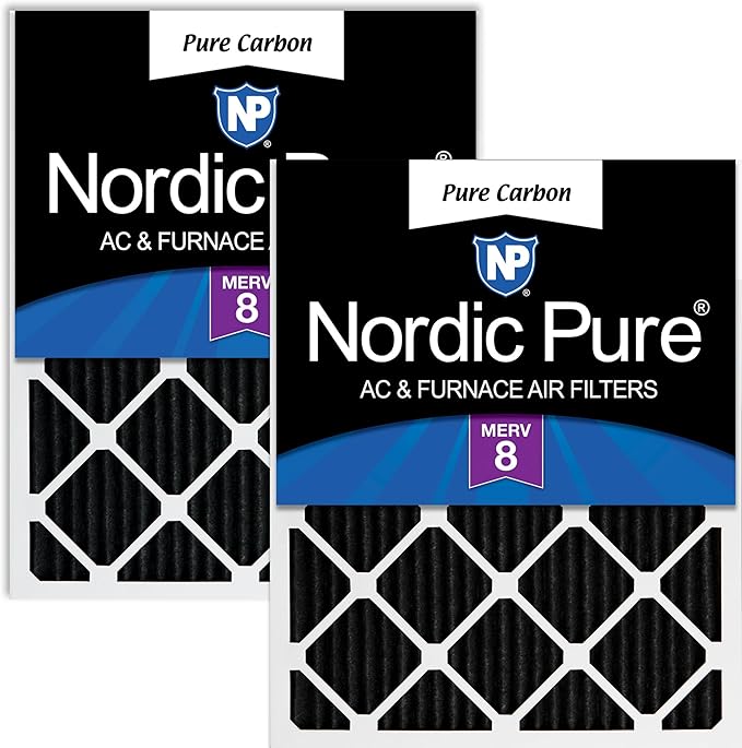 Nordic Pure 16x20x1 (Actual Size: 15 1/2 x 19 1/2 x 3/4) Pure Carbon Pleated Odor Reduction Furnace Air Filters 2 Pack